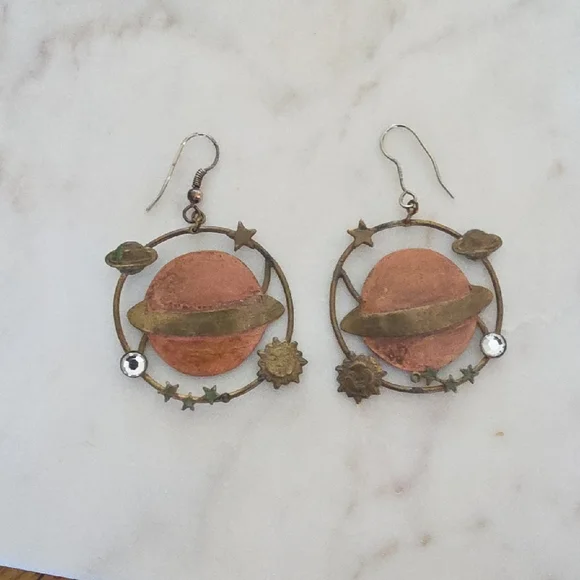 Vintage Brass and Rhinestone Plant Earrings - Picture 1 of 7